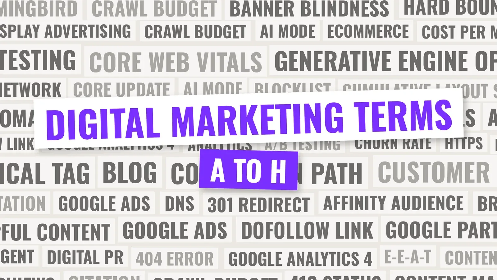 Digital marketing glossary terms from A to H, including A/B testing, backlink and Core Web Vitals